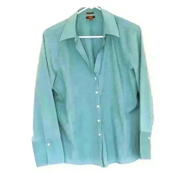 Talbots Haberdashery top 16 wrinkle resistant button up long sleeve blue - Picture 1 of 5